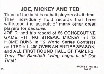 1993-95 Sports Stars USA (unlicensed) #33 Joe DiMaggio / Mickey Mantle / Ted Williams Back