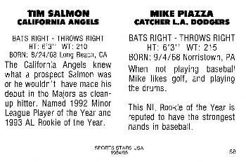 1993-95 Sports Stars USA (unlicensed) #88 Mike Piazza / Tim Salmon Back