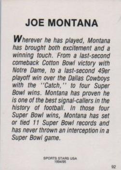 1993-95 Sports Stars USA (unlicensed) #92 Joe Montana Back