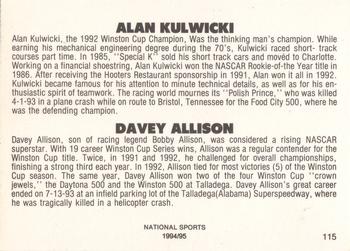 1993-95 Sports Stars USA (unlicensed) #115 Alan Kulwicki / Davey Allison Back