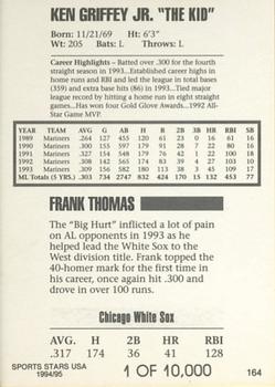 1993-95 Sports Stars USA (unlicensed) #164 Frank Thomas / Ken Griffey Jr. Back