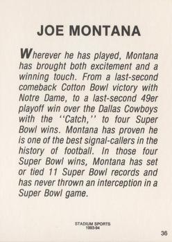 1993-95 Sports Stars USA (unlicensed) #36 Joe Montana Back