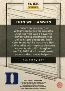 2019 Panini The National - Basketball Prospects Memorabilia Cracked Ice #BK25 Zion Williamson Back