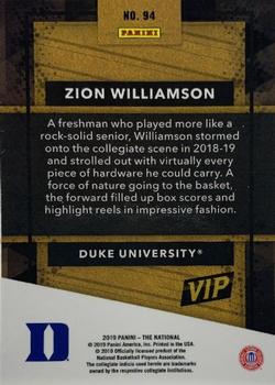 2019 Panini National Convention VIP Gold Packs #94 Zion Williamson Back