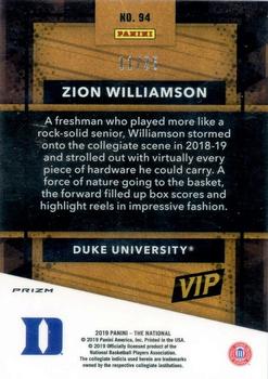 2019 Panini National Convention VIP Gold Packs - Red Wave Prizm #94 Zion Williamson Back