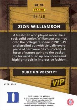 2019 Panini National Convention VIP Gold Packs - Gold Prizm #94 Zion Williamson Back