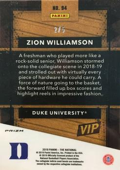 2019 Panini National Convention VIP Gold Packs - Green Prizm #94 Zion Williamson Back