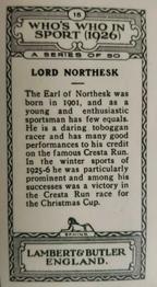1926 Lambert & Butler Who’s Who in Sport #15 Lord Northesk Back