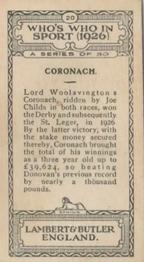 1926 Lambert & Butler Who’s Who in Sport #20 Coronach Back