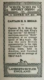 1926 Lambert & Butler Who’s Who in Sport #32 Captain H.S. Broad Back