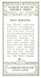 1926 Lambert & Butler Who’s Who in Sport #41 Jean Borotra Back