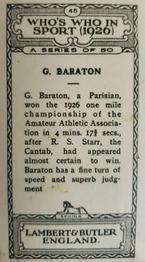 1926 Lambert & Butler Who’s Who in Sport #45 Georges Baraton Back