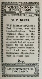 1926 Lambert & Butler Who’s Who in Sport #46 W.F. Baker Back
