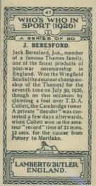 1926 Lambert & Butler Who’s Who in Sport #47 Jack Beresford Back