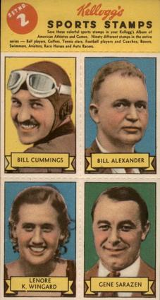 1937 Kellogg's Pep Sports Stamps - Unseparated Panels #2 Bill Cummings / Bill Alexander / Lenore K. Wingard / Gene Sarazen Front