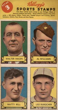 1937 Kellogg's Pep Sports Stamps - Unseparated Panels #3 Walter Hagen / Al Williams / Matty Bell / Leo Durocher Front