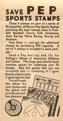 1937 Kellogg's Pep Sports Stamps - Unseparated Panels #5 George Lott / Pompoon / Gabby Hartnett / Frank Thomas Back