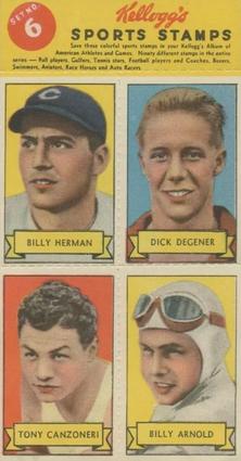 1937 Kellogg's Pep Sports Stamps - Unseparated Panels #6 Billy Herman / Dick Degener / Tony Canzoneri / Billy Arnold Front