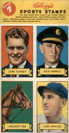 1937 Kellogg's Pep Sports Stamps - Unseparated Panels #7 Gene Tunney / Dick Merrill / Gallant Fox / Luke Appling Front