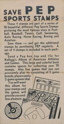 1937 Kellogg's Pep Sports Stamps - Unseparated Panels #9 Eddie Rickenbacker / Paul Waner / Ellsworth Vines / Tiny Thornhill Back