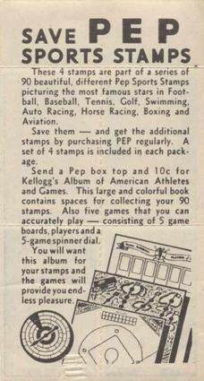 1937 Kellogg's Pep Sports Stamps - Unseparated Panels #14 Buster Crabbe / Ralph DePalma / George Von Elm / Fritz Crisler Back