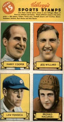 1937 Kellogg's Pep Sports Stamps - Unseparated Panels #15 Harry Cooper / Jess Willard / Lew Fonseca / Bronko Nagurski Front