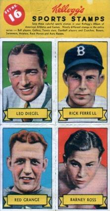 1937 Kellogg's Pep Sports Stamps - Unseparated Panels #16 Leo Diegel / Rick Ferrell / Red Grange / Barney Ross Front