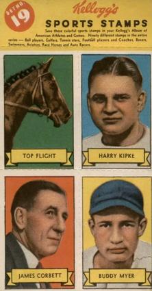 1937 Kellogg's Pep Sports Stamps - Unseparated Panels #19 Top Flight / Harry Kipke / James Corbett / Buddy Myer Front