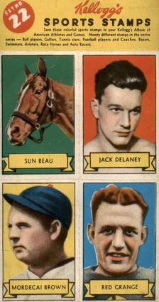 1937 Kellogg's Pep Sports Stamps - Unseparated Panels #22 Sun Beau / Jack Delaney / Mordecai Brown / Red Grange Front
