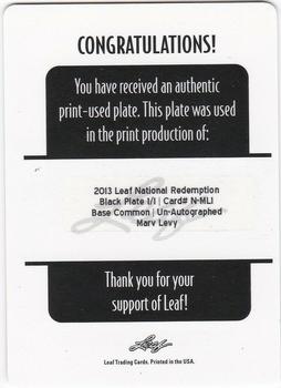2013 Leaf National Convention - Printing Plate Black Autographs #N-ML1 Marv Levy Back