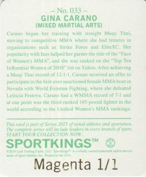 2015 Leaf Sportkings - Mini Printing Plate Magenta #33 Gina Carano Back