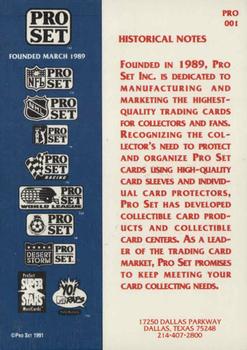 1991 Pro Set Historical Notes #PRO 001 Historical Notes Back