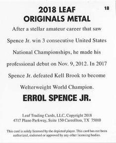 2018 Leaf Originals Metal #18 Errol Spence Jr. Back