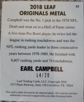 2018 Leaf Originals Metal - Blue #17 Earl Campbell Back