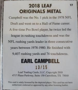 2018 Leaf Originals Metal - Purple #17 Earl Campbell Back