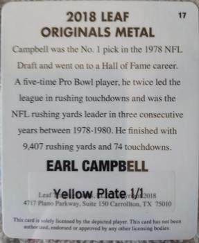 2018 Leaf Originals Metal - Printing Plates Yellow #17 Earl Campbell Back