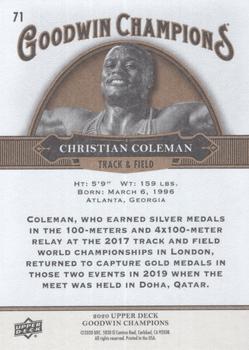 2020 Upper Deck Goodwin Champions #71 Christian Coleman Back