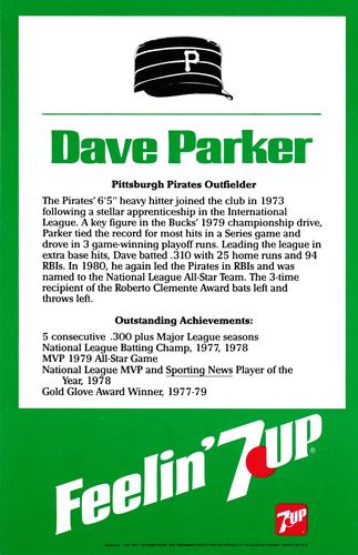 1981 7-Up Jumbo Cards #NNO Dave Parker Back