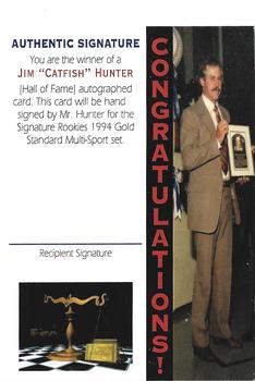 1994 Signature Rookies Gold Standard - Hall of Fame Autographs Redemption #NNO Jim Hunter Front