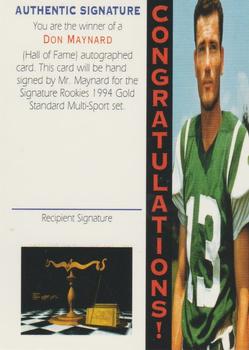1994 Signature Rookies Gold Standard - Hall of Fame Autographs Redemption #NNO Don Maynard Front