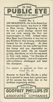 1935 Godfrey Phillips In The Public Eye #6 Jim Braddock Back