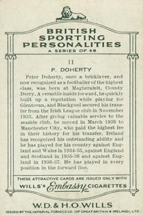 1937 Wills's British Sporting Personalities #11 Peter Doherty Back