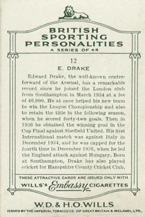 1937 Wills's British Sporting Personalities #12 Ted Drake Back