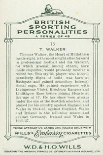 1937 Wills's British Sporting Personalities #15 Tommy Walker Back