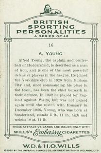 1937 Wills's British Sporting Personalities #16 Alfred Young Back
