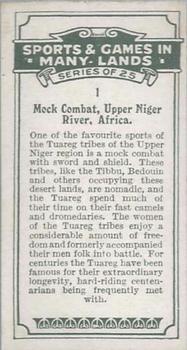 1930 B.A.T. Sports & Games In Many Lands #1 Mock Combat, Upper Niger River, Africa Back