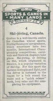 1930 B.A.T. Sports & Games In Many Lands #4 Ski-joring, Canada Back