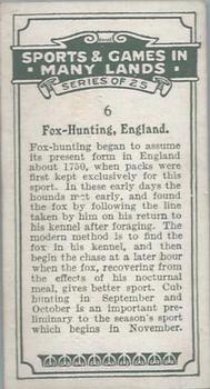 1930 B.A.T. Sports & Games In Many Lands #6 Fox-Hunting, England Back