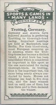 1930 B.A.T. Sports & Games In Many Lands #8 Trotting, Germany Back