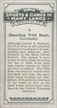 1930 B.A.T. Sports & Games In Many Lands #9 Shooting Wild Boar, Germany Back